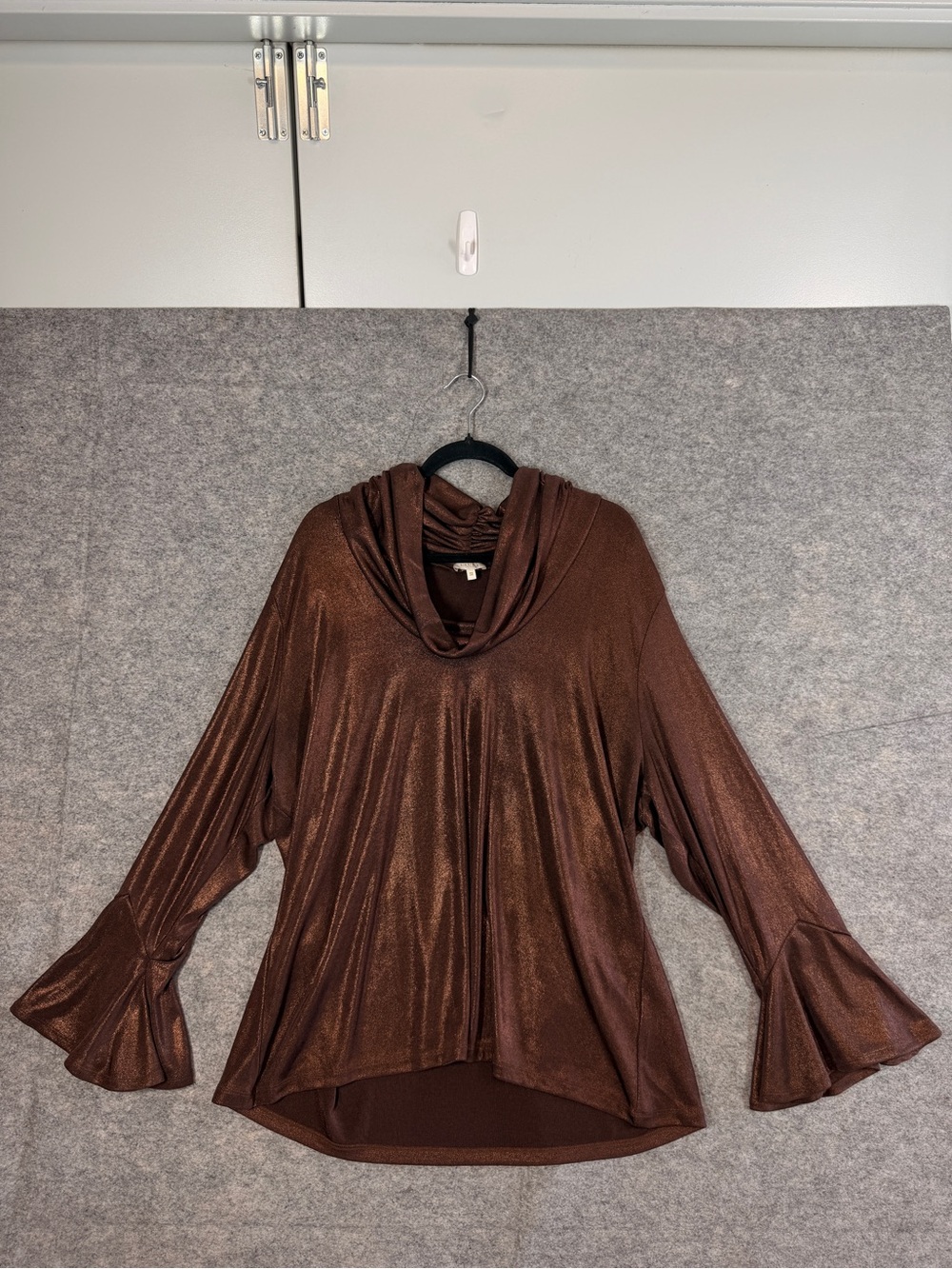 Laura Plus Metallic Brown Cowl Neck Tunic Top 3X Bell Sleeve Party Boho Holiday